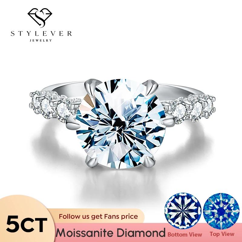 

Stylevel Elegant Real 5CT Big Moissanite Diamond 6 Prong Engagement Rings for Women Real 925 Sterling Silver Luxury Fine Jewelry
