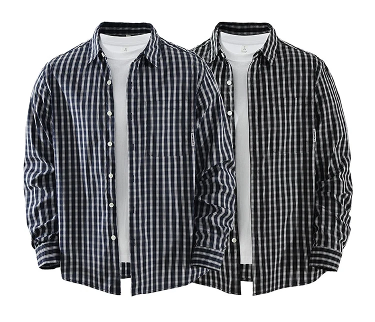 

Classic Style Harajuku Men Plaid Shirt Long Sleeve Spring and Summer Casual Shirts Daily Lapel Pocket Button Shirt Jacket Men