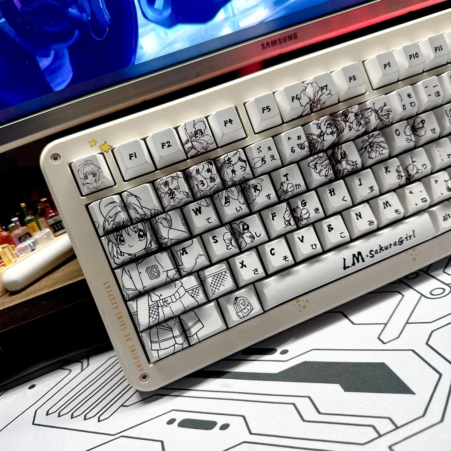 

Белый колпачок для клавиш в стиле комиксов, сублимационная PBT LM Girl, оригинальная заводская высокоадаптированная стреляющая механическая клавиатура Mega Lion