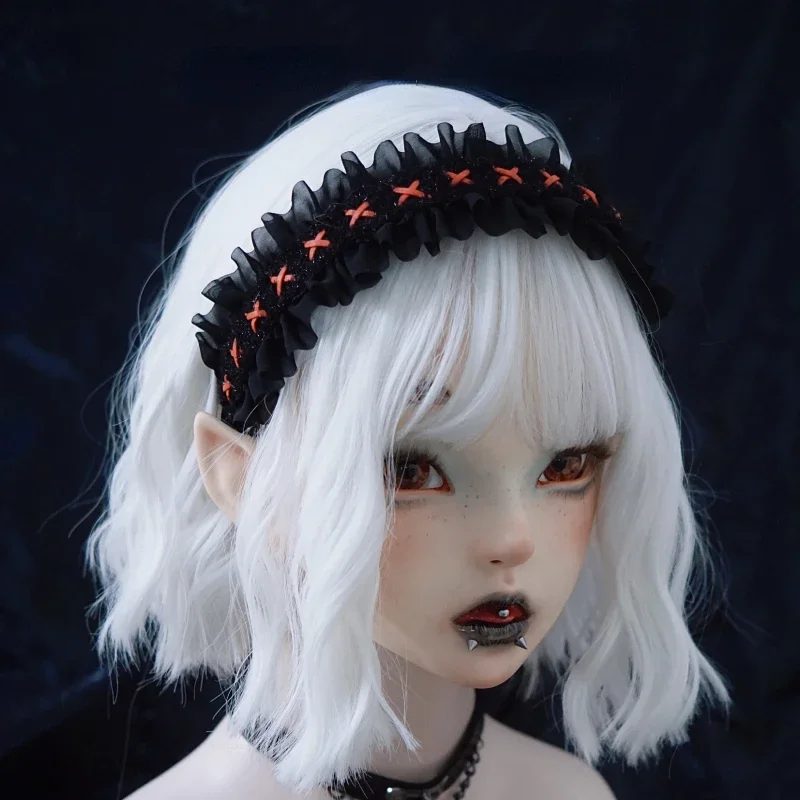 Original Handmade Gothic Lolita Hair Hoop Dark Mesh Ruffles Headband Hair Accessories Gifts Cosplay Halloween Princess Headwear