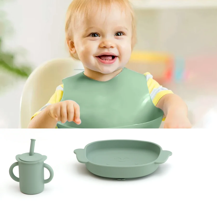 Baby Food Grade Silicone Dish For Babies Dining Plate Cartoon Dog Children Dishes Toddle Training Tableware Baby Stuff