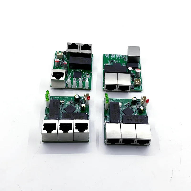 3/4port Gigabit switch module 5V-24V is  PCBA board 3/4port 10/100/1000m contact port mini switch module din 4pin cable