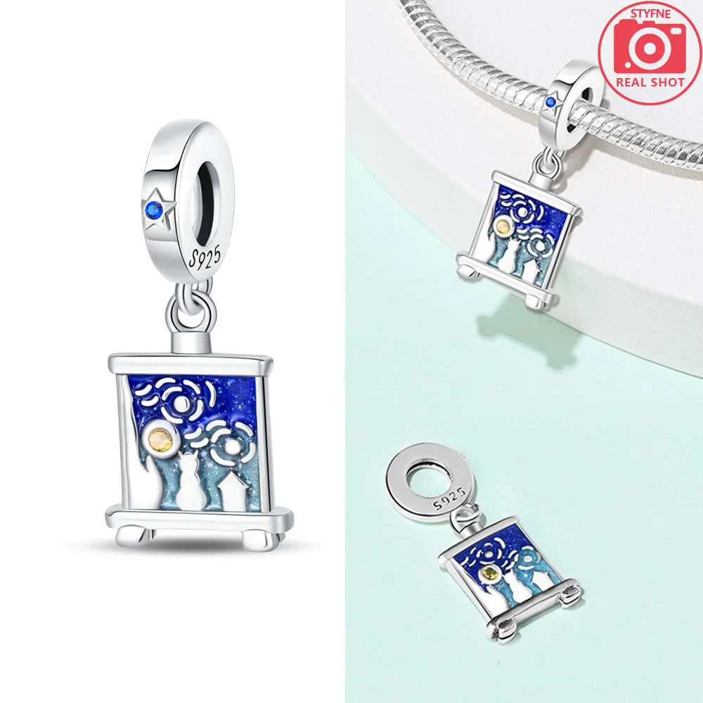 Oil Painting Series 925 Sterling Silver Colored Brush Palette Pigment Beads Charm for Original Bracelet Woman Girl Jewelry