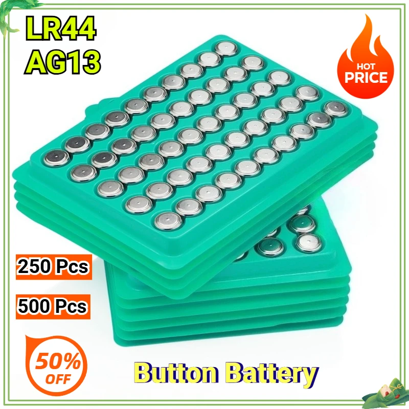 

500PCS 250PCS/Lot LR44 A76 LR 44 AG13 SR1154 LR1154 SR44 SR44SW SR44W GP76 1.5V Alkaline Batteries for Calculator Toy Watch