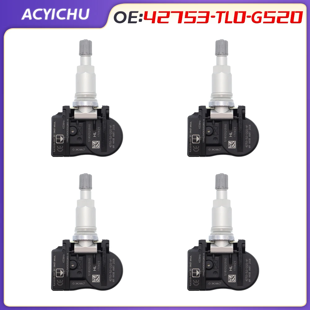 433Mhz TPMS Tire Pressure Sensor 42753-TL0-G52 42753TL0G52 42753TL0G54 for Honda Civic Odyssey Pilot Ridgeline Acura NSX RDX TLX