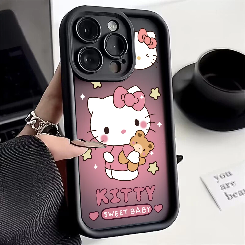 Sanrio Hello Kitty Phone Case For OPPO Reno 2 3 4 5 6 7 7Z 8 8T 10 11 Pro Plus 4G 5G Soft TPU Back Cover With Hand Strap