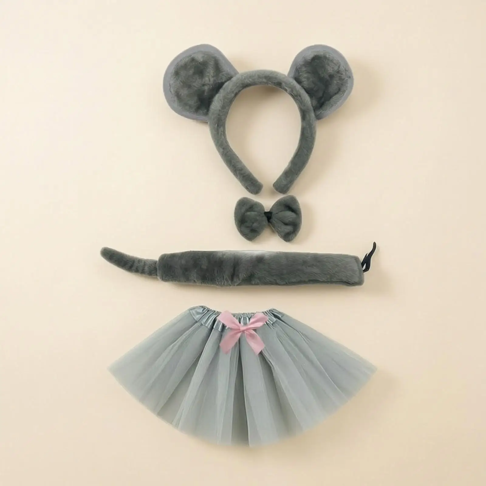 Children Animal Costume Kit with Ear Headband Tulle Tutu Skirt Bow Tie Tail for Halloween Party Dress Up