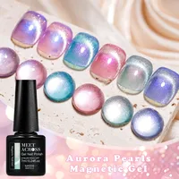 MEET ACROSS 7ml Aurora Pearls Cat Magnetic Gel Nail Polish Sparklly Semi-Transparent Magnetic Nail Gel Nail Art Varnish