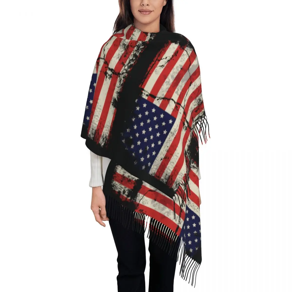 

Customized Print Free American Flag Scarf Women Men Winter Warm Scarves USA Patriotic Shawls Wraps