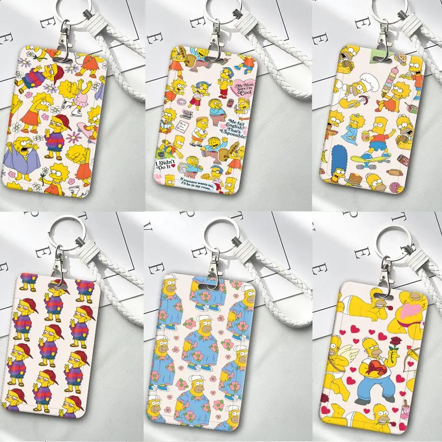 The S-simpsons 1Pc Card Holder Retractable Credit Card Holders Holders Child Bus with lanyard Bank ID Badge Cover Case