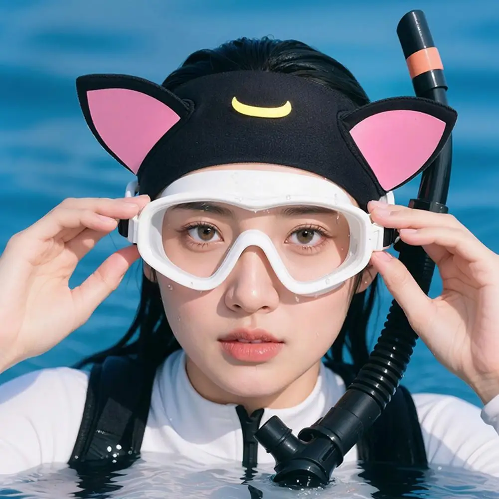 

2025 Cartoon Cat Ear Diving Headband Diving Headband Adjustable Fit Neoprene Diving Headband with Cat Ears for Hair Protection