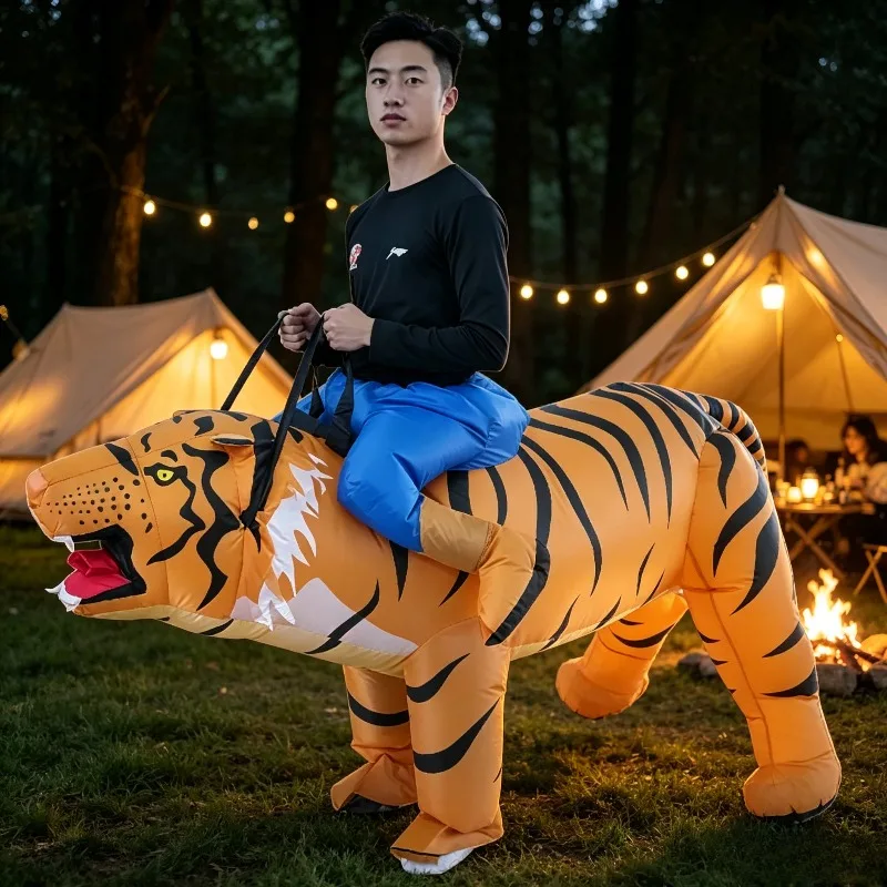Inflatable tiger costume adult Halloween fun dress up Halloween theme party cosplay props riding tiger inflatable costume