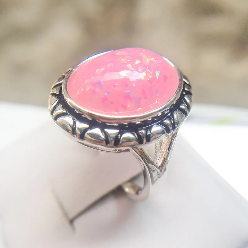 2022 NEW White Blue Pink Opal Ring for Women Silve 925  Vintage Design 11*17mm Gemstone Party Engagement Gift Jewelry Wholesale