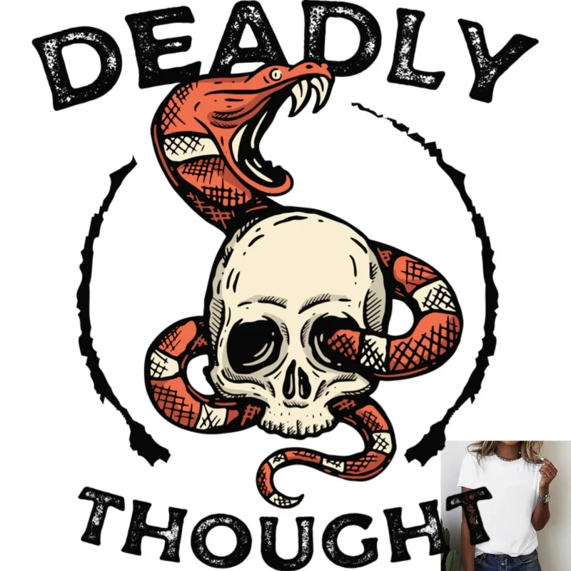 Vintage Skull & Snake Pattern Heat Transfer White Ink Iron - on, Trendy & Edgy, Suitable for T - shirts, Canvas Bags, Casual