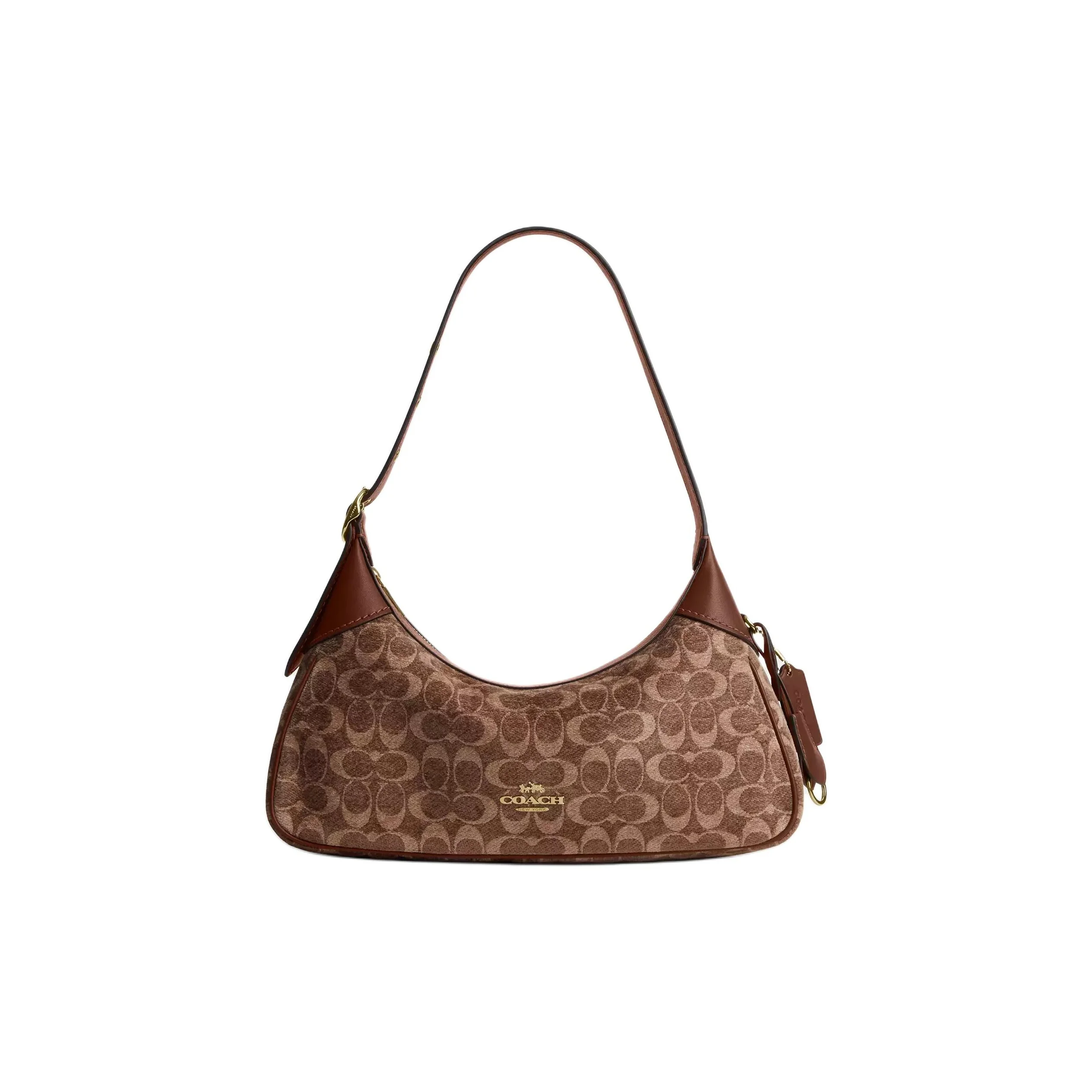 COACH Ella Velvet With Smooth Leather Handbag, Shoulder Bag Small Women's Light Khaki & Vintage Brown CDV37-IMYN0