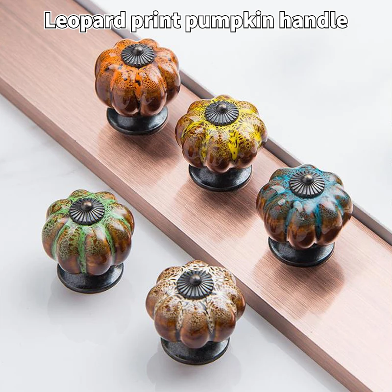 Pumpkin Ceramic Handle for Cabinets and Drawers Leopard Kitchen Cabinet Handle Vintage Knob for Drawer European Furniture Handle