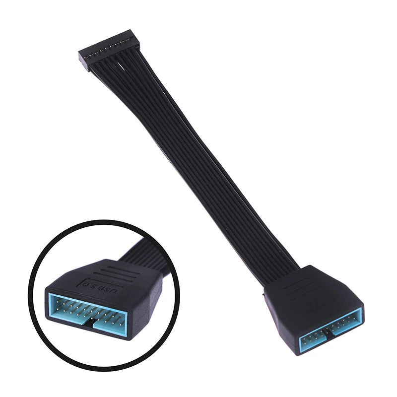 1pcs Small Mini USB 3.0 19/20 Pin Internal Extension Header Adapter Cable Black Flat Wire Cables Motherboard Parts 5.9inch/15cm