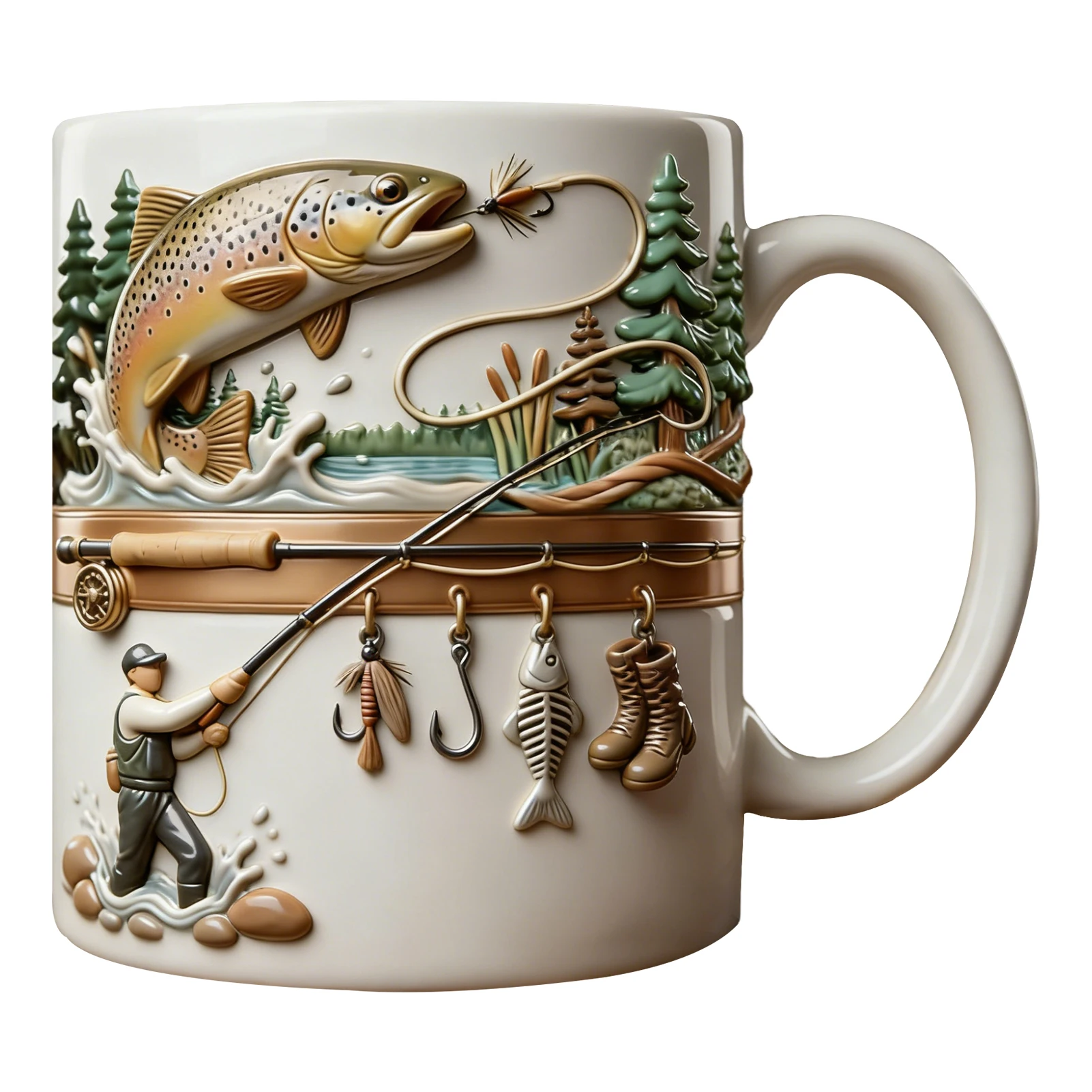 Mug de pêcheur 350ml en céramique, tasse à café amusante et originale, gobelet pour pêcheur, pour usage quotidien, camping, extérieur et maison.
