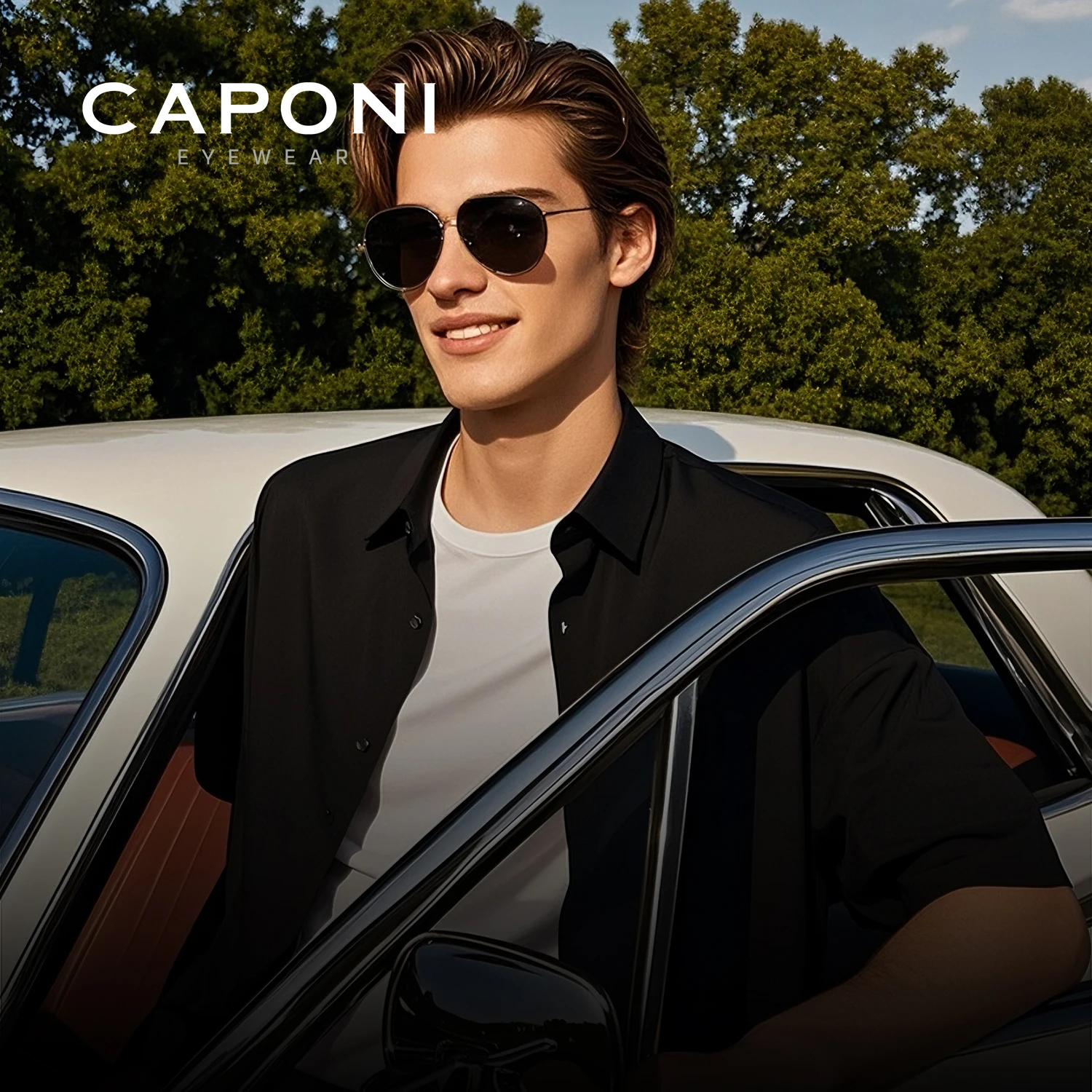 CAPONI Polarized Men Sunglasses Original Design High Quality Photochromic Sun Glasses Outdoor Driver UV400 Black Shade BS35712
