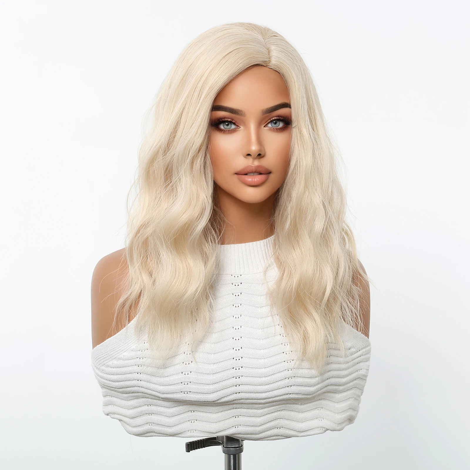 HENRY MARGU Platinum Blonde Short Curly Synthetic Wigs Short Wave Bob Hair Wigs Middle Part Natural Hairline Wig Heat Resistant