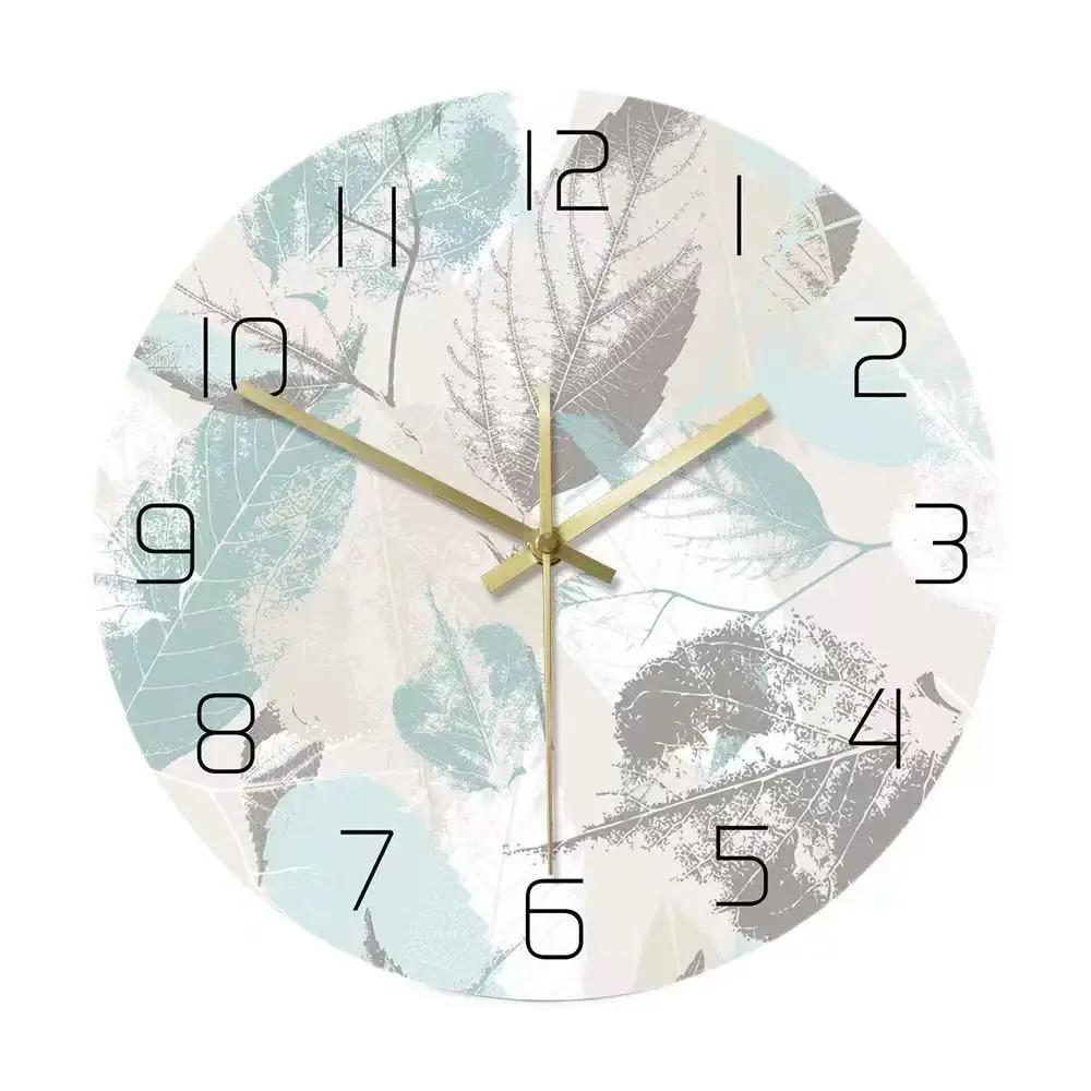 Modern Botanical Leaf Wall Clock Nordic Watercolor Plant Silent Quartz Watch Living Room Bedroom Decor Nature Gift