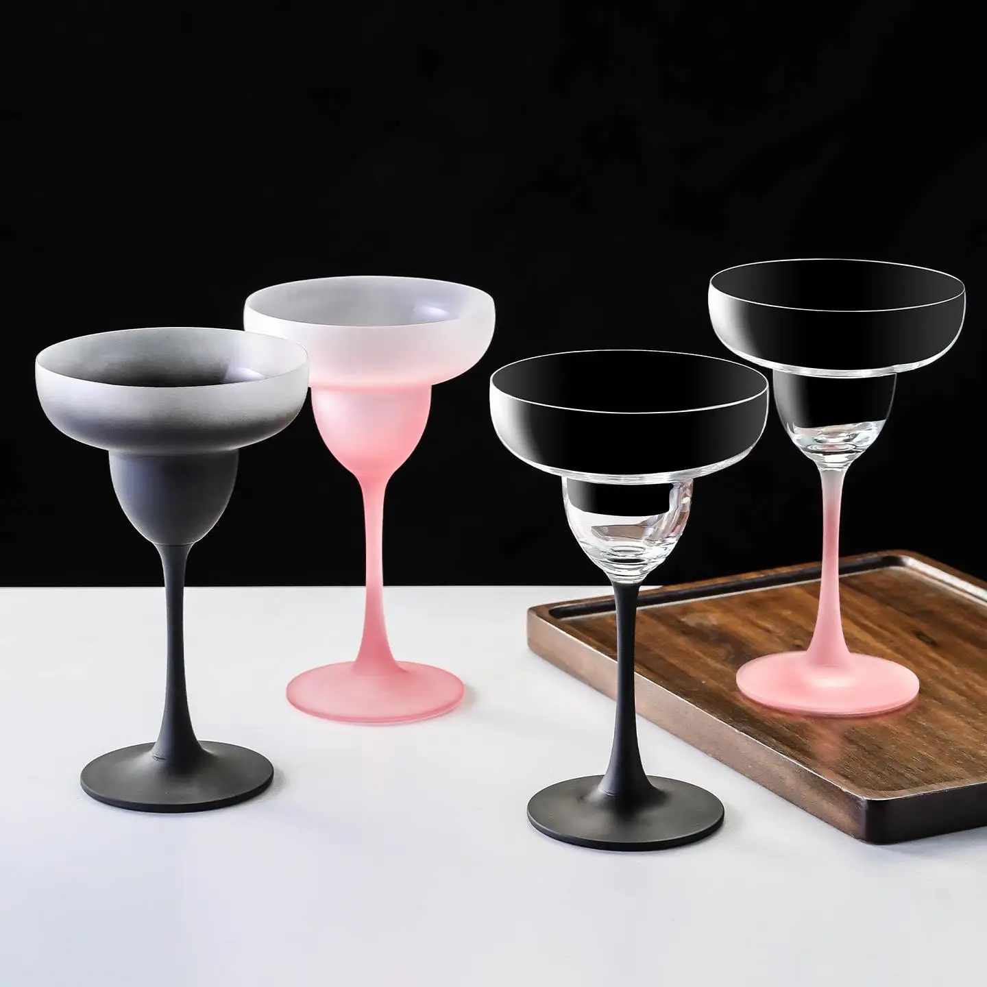 Vaso de Cóctel Margarita Rosa Esmerilado Moderno y Minimalista, Vaso Alto para Martini, Vaso Creativo con Base Alta para Mezc...