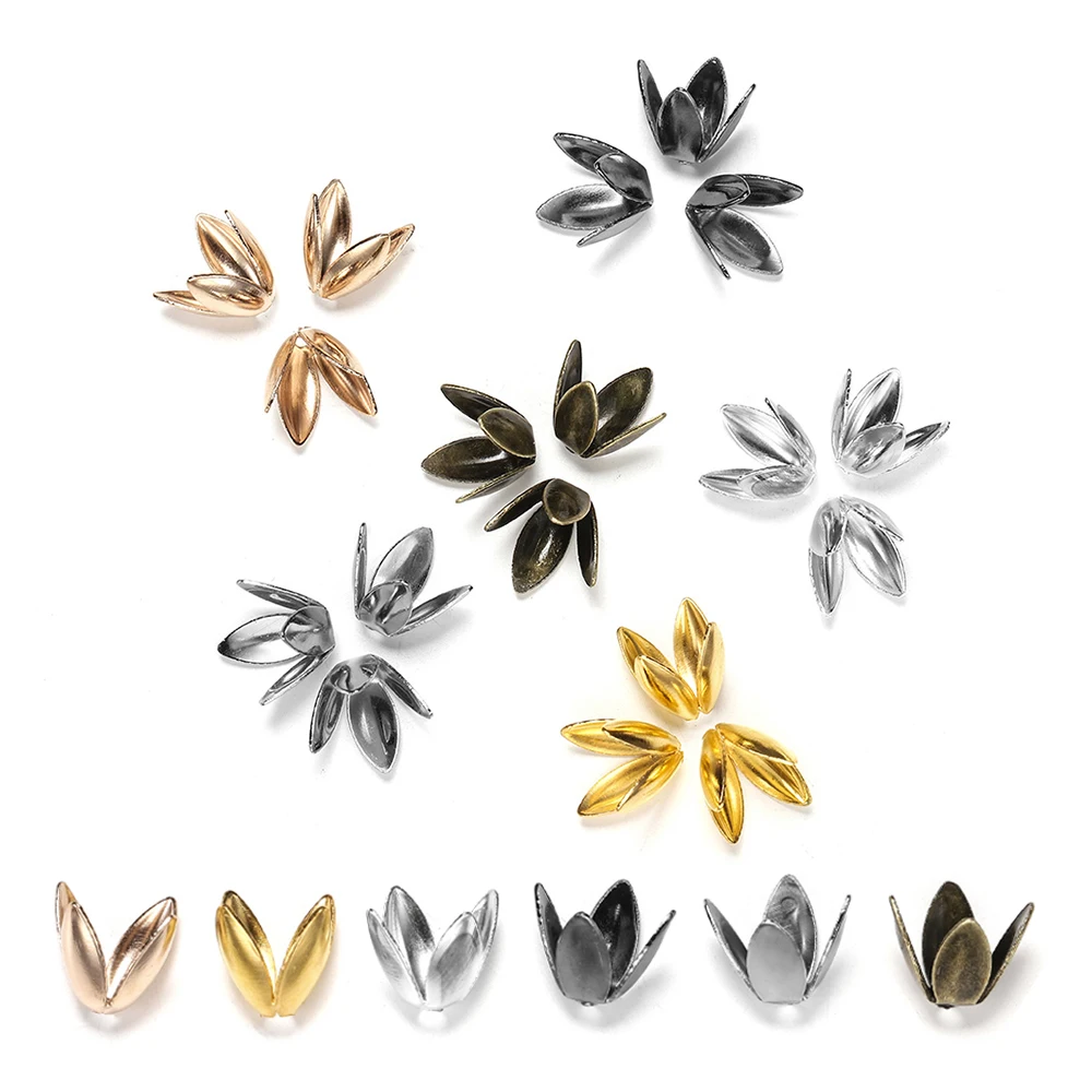 100Pcs/Lot Gold Color Metal Flower Petal Shape Loose Spacer End Bead Caps for DIY Charms Bracelet Jewelry Making Accessories