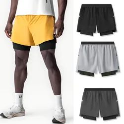 2024 New BreathableDouble layersport shorts Gyms Fitness Bodybuilding Workout Quick Dry Beach 2 In 1 Shorts Male Running shorts