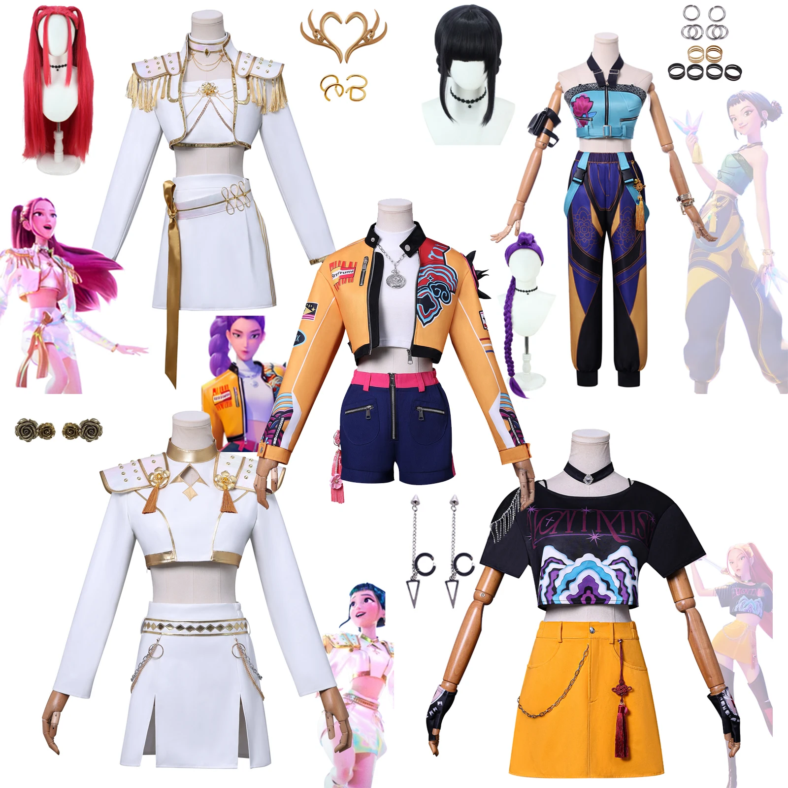 

Kpop Anime High Quality Rumi Zoey Mira Cosplay Costume Kid/Adult Group Idol White PU Leather Uniform Halloween Carnival Outfits