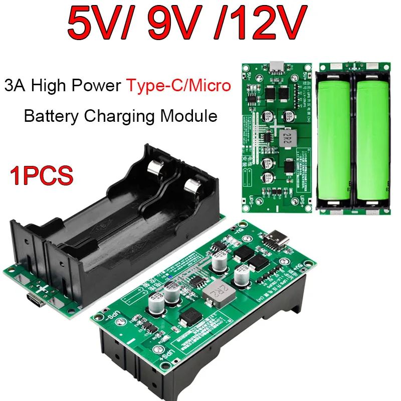 

Модуль зарядного устройства Type-C/Micro 15W 3A для литиевых аккумуляторов 18650, DC-DC 5V 9V 12V, повышающий преобразователь напряжения, быстрый конвертер, блок питания UPS