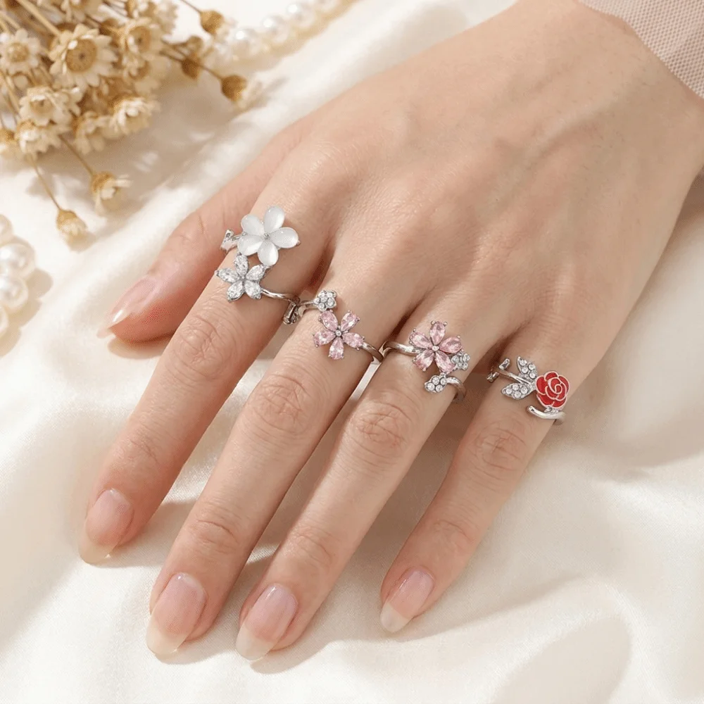 4pcs Gold Tone Open Ring Set Adjustable Open Design Smooth Round Pearls Geometric Stackable Rings Clear Zircon Inlays