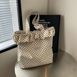 Casual Polka Dot Cloth Shoulder Bags Hasp Fresh Retro Ruched Large Capacity Designer Style Tote Bags for Women Fall 2024 New