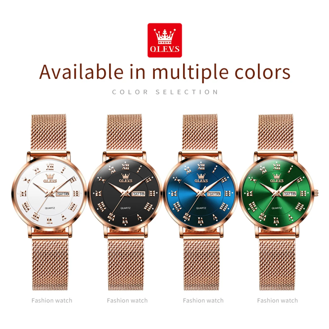 OLEVS 2920 Quartz Simple Watch Gift Stainless Steel Watchband Round-dial Wristwatch Week Display Calendar