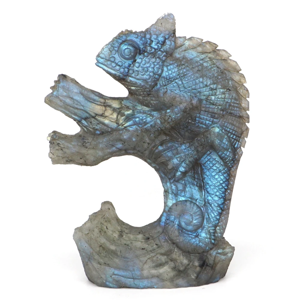 

4" Lizard Chameleon Statue Natural Gemstone Labradorite Crystal Carved Reiki Healing Stone Animal Figurine Home Room Decoration