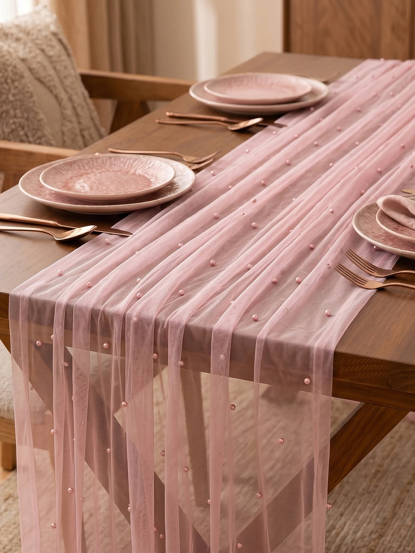 Pearl Table Runner Tulle Pink Cheesecloth 10FT Gauze Cheese Cloth Sheer Mesh Dining Birthday Party Centerpiece Table Decor