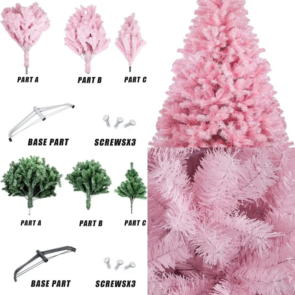 

Рождественская елка из искусственной сосны 1300-Tip, 6 футов, с металлической подставкой для праздничного декора в помещении и на открытом воздухе, простая сборка, розовая