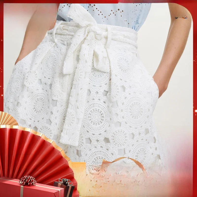 

Женские трикотажные шорты MaSandeS весна-лето с вышивкой и поясом, с высокой талией, расклешенные, повседневные, удобные