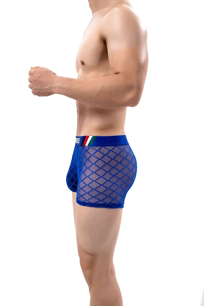 Bóxer Sexy transparente para hombre, ropa interior de malla elástica sólida a la moda, pantalones cortos ajustados para deportes al aire libre, gran