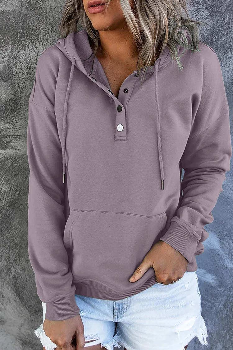 New Ropa De Mujer Otoño Felpe Con Cappuccio Moletom Versatile Hooded Button Long Sleeve Solid Color Office Commuter Pullover Top