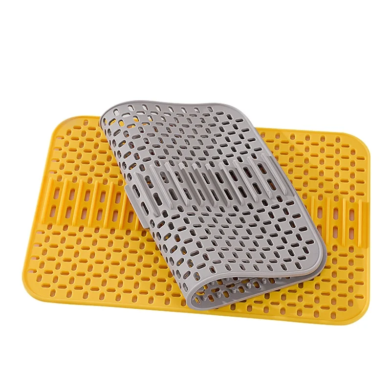 Kitchen Bar Counter Drain Mat Hollow Silicone Mat Kitchen Sink Tableware Drain Mat Insulation and Anti Slip Tea Set Coaster