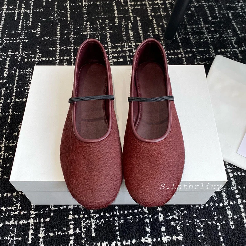 Chaussures plates de ballet en crin de cheval pour femmes, mocassins paresseux, Parker rond, chaussures simples, bande élastique, chaussures Mary Gasoline, chaussures confortables et décontractées, été