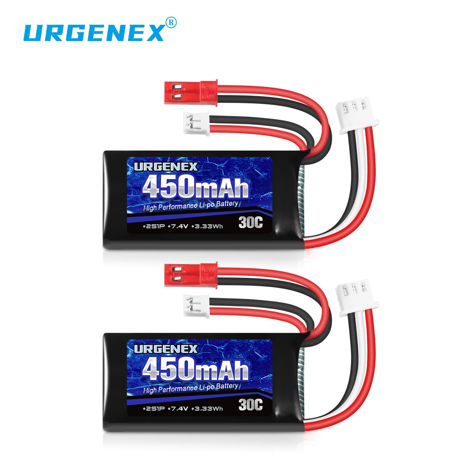URGENEX 2S 30C 450mAh Rechargeable Light Lipo Battery with JST & PH2.0 Plug Low Internal Efficient Energy Fit for Most Mini Craw