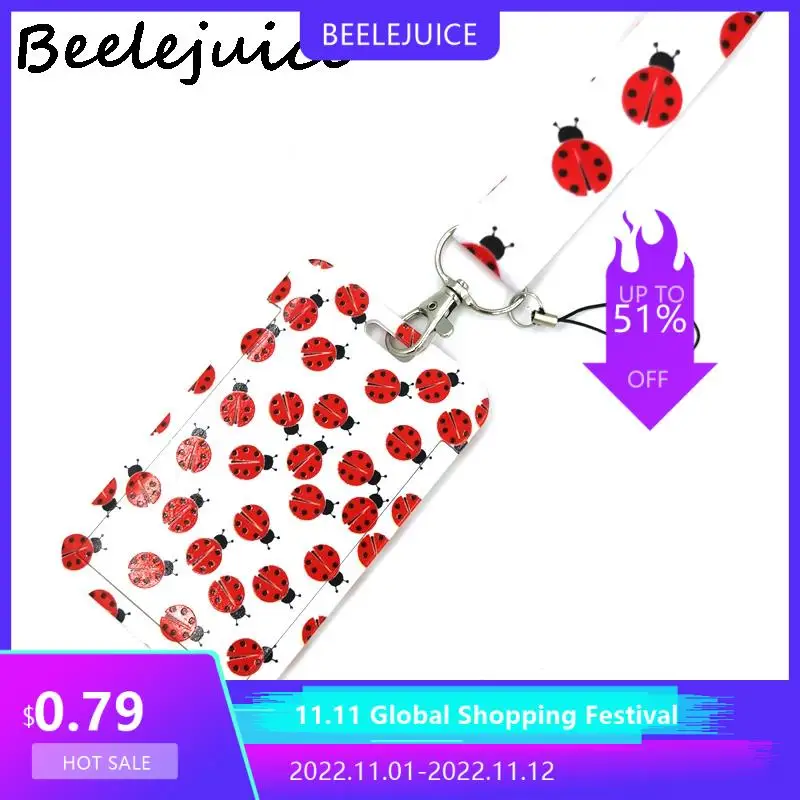 Ladybird Insect Lanyard Credit Card ID Holder Bag Student Women Travel Card Cover Badge Car Keychain Gifts Accessories