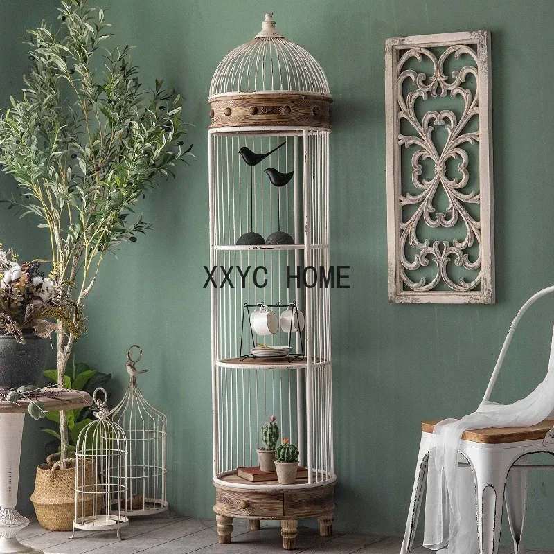 

Storage Cabinet Sideboard Cabinet Bird Cage Wine Cabinet Floor Bookshelf Wrought Iron Creative Retro