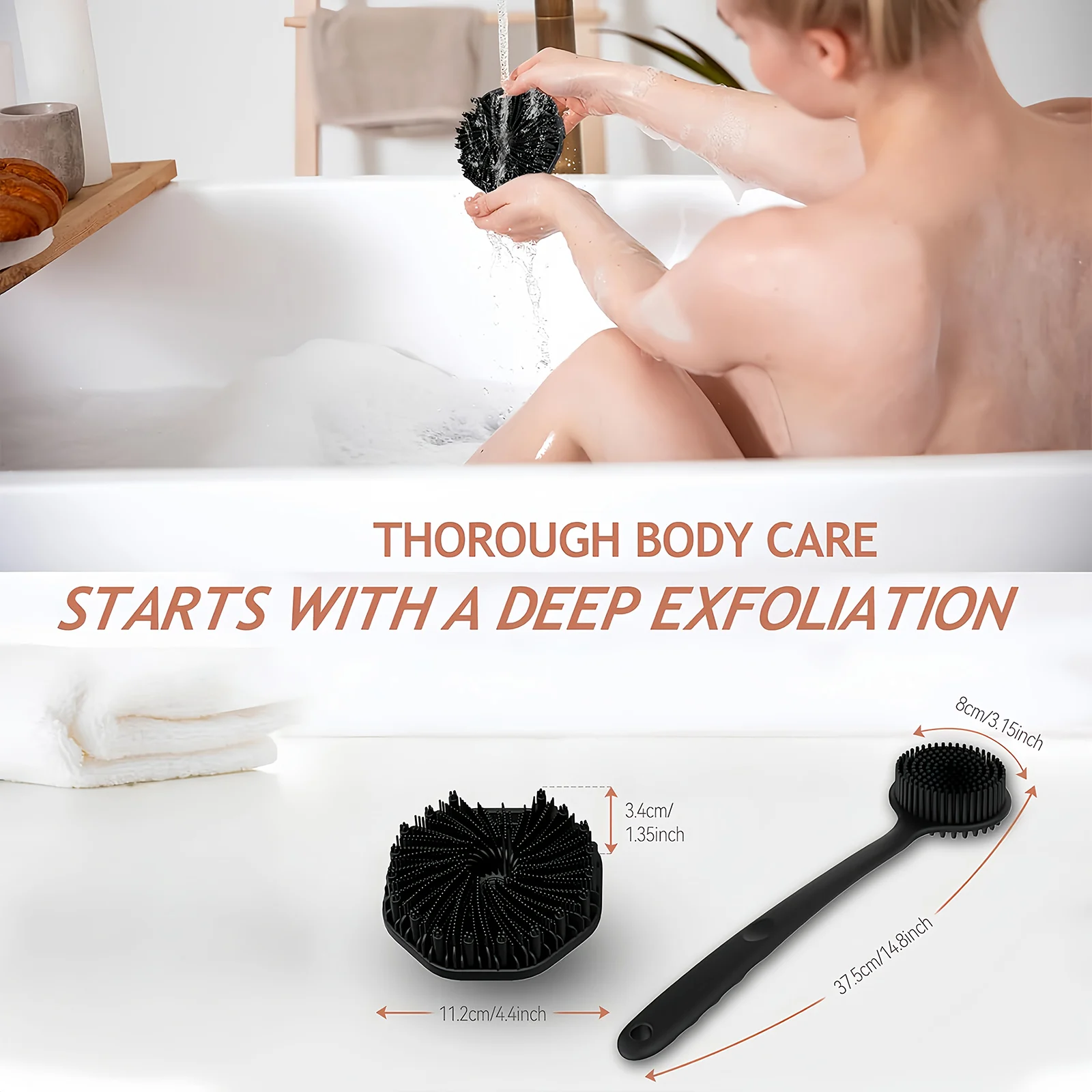 مجموعة فرش استحمام محمولة مثبتة على الحائط مكونة من 3 قطع، وفرشاة تنظيف فروة الرأس، وفرشاة استحمام ذات مقبض طويل وفرشاة للجسم #6