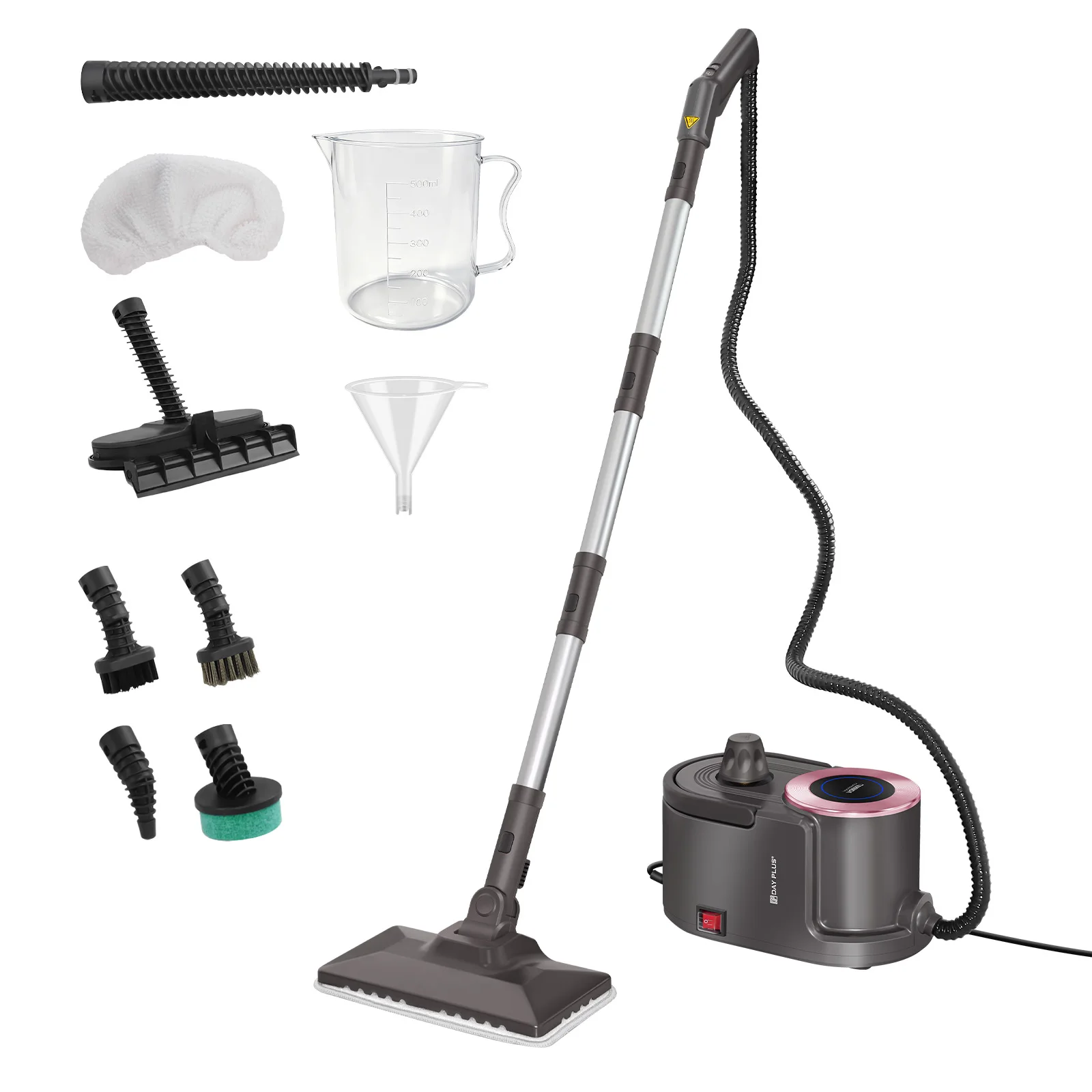 Odkurzacz parowy 2000W do podłóg, dywanów, tapicerki - Wielofunkcyjny mop parowy z dużym zbiornikiem 1,9L i 40 minutami pracy, 12 akcesoriów w zestawie do płytek, okien, wnętrza samochodu, szary