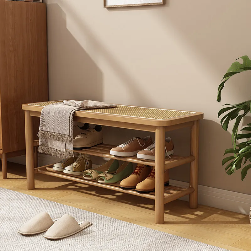 Shoe changing stool household entry shoe stool rattan stool homestay non-solid wood shoe cabinet entrance
