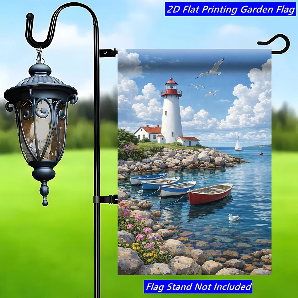 2D Flat Flag (1 Piece), Lighthouse and Sea Vessel, Floral Pattern Spring/summer Garden Flag, Suitable for Home Courtyard Holiday Celebrations, Creating A Warm Atmosphere, Suitable for Outdoor Hanging and Decorative Courtyard Single-sided Flags (Flag Only)