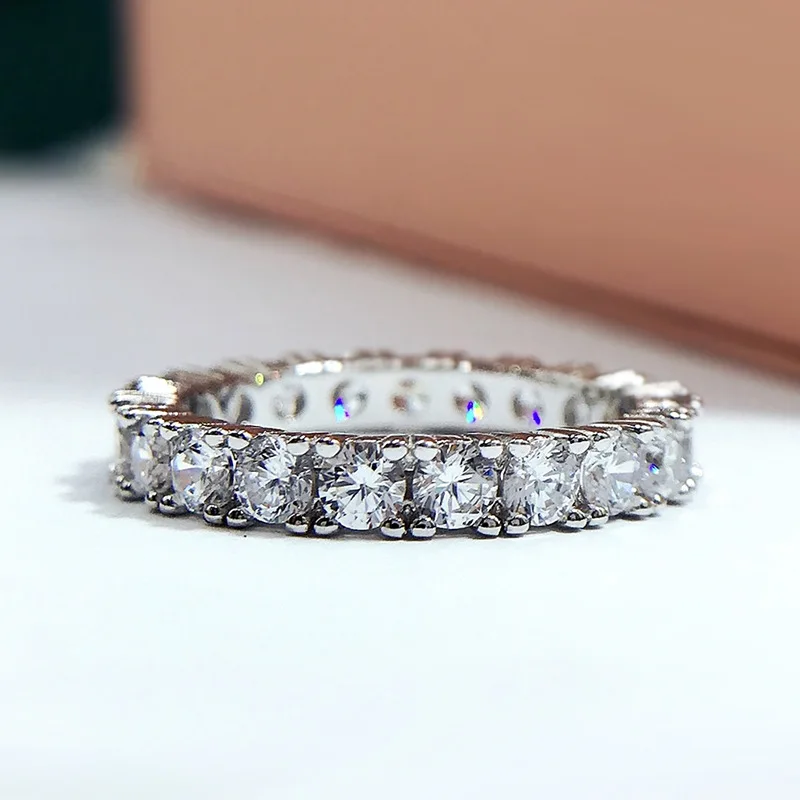 Xiaoyan 100% S925 Silver Single Row Perfect Diamond Ring Ring High Carbon Diamond Anniversary Commemorative Gift