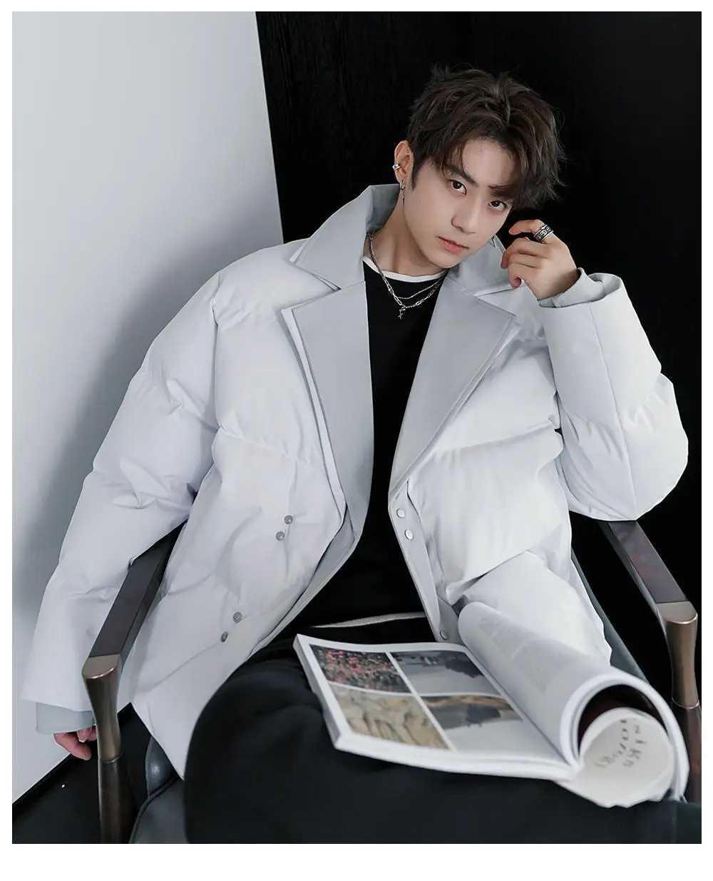 2026 Winter Fashion Solid Color Warm Parkas Men New Loose Cotton-padded Jackets Male Short Fake Two Piece Casual Coats C970